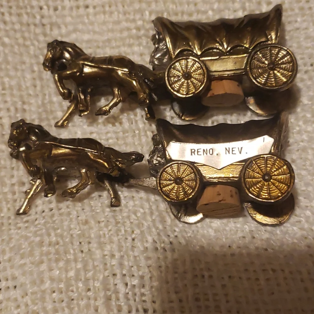 Brass Miniture Horse and Wagon Salt and Pepper set